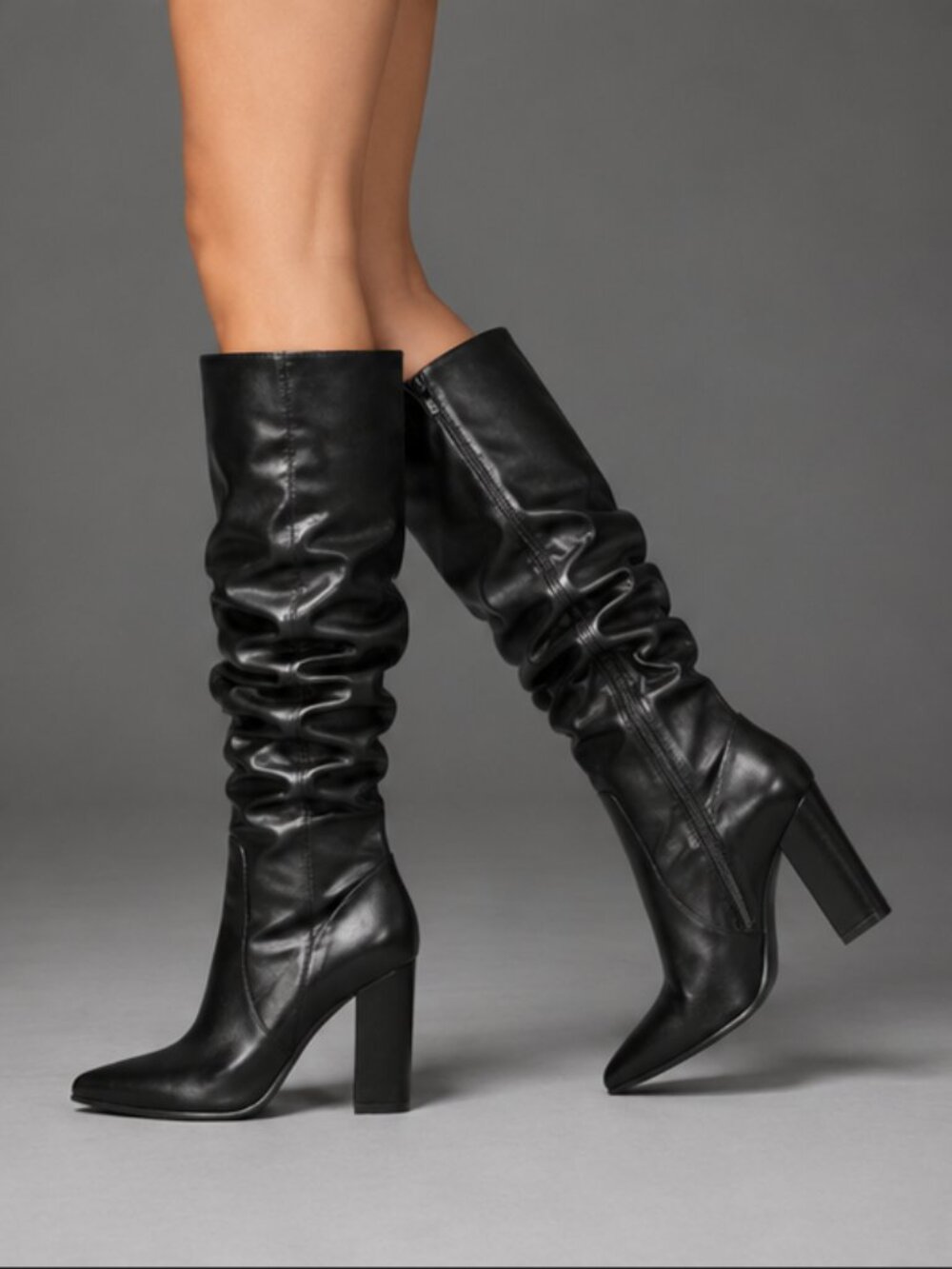 SIMPLY VERA WANG FLICKER FAUX LEATHER KNEE HIGH SLOUCH BOOTS - BLACK - 9